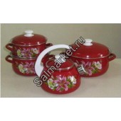 Розовая лилия красная, набор посуды кастрюля 2,0-3,0-4,0л, чайник 2,0л Керчь